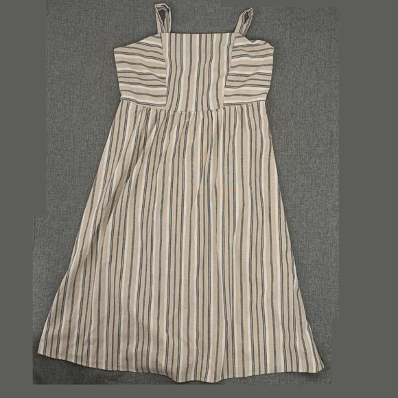 Robert Louis Linen Blend Dress XL Striped Tan Blue‎ White Button Detail - Picture 1 of 16